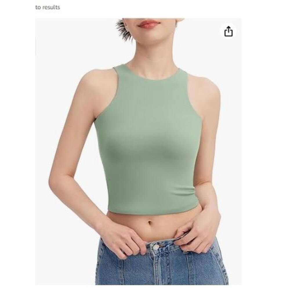 Women's High Neck Crop Tops Tank Top Sleeveless Large Smoke Cloud Green